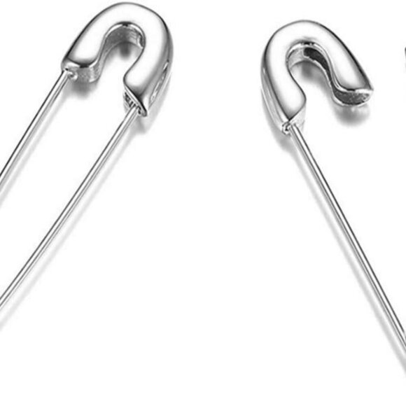 Elegant Punk Safety Pin Hoop Earrings 33mm - Hypoallergenic Silver Jewelry - Picture 1 of 6